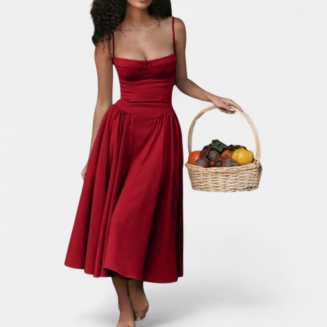 Audrina Backless Adjustable Strap Midi in red