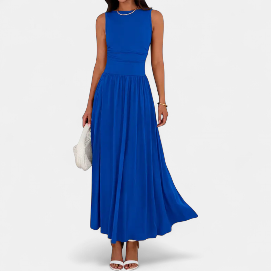 Dalia Ruched High-waist Maxi Dress in royal blue