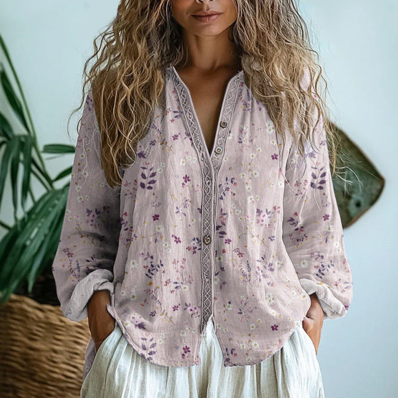 Rosette V-neck Blouse in light pink