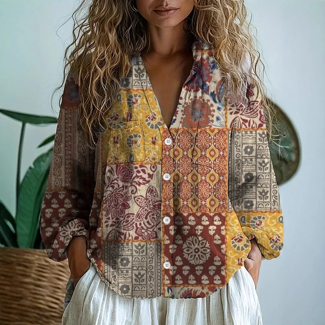 Rosette V-neck Blouse in yellow