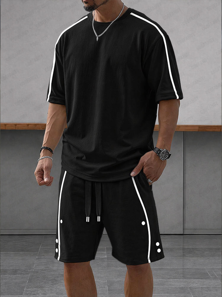 Trent Contrast Trim Sports Set in black