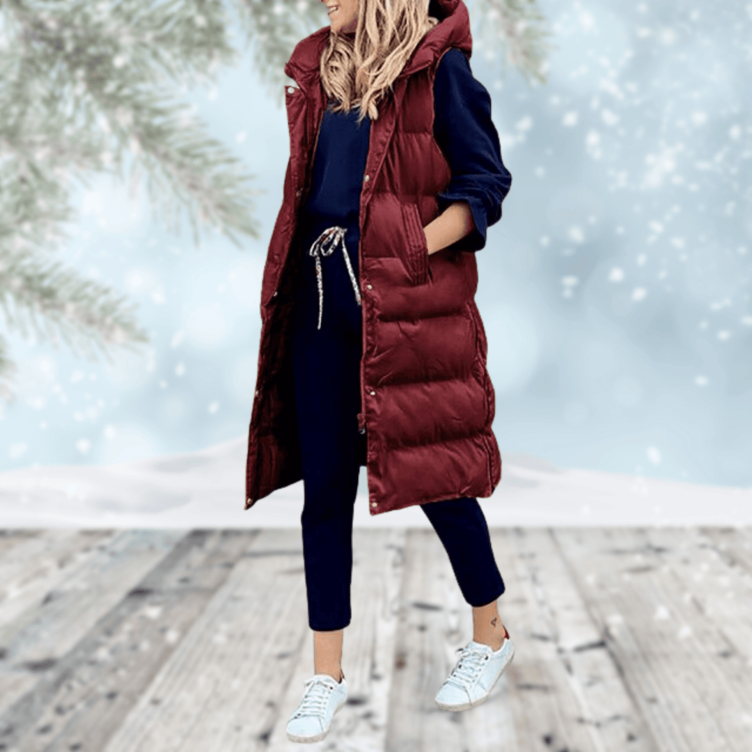 Evelyn Sleek Long Coat in burgundy
