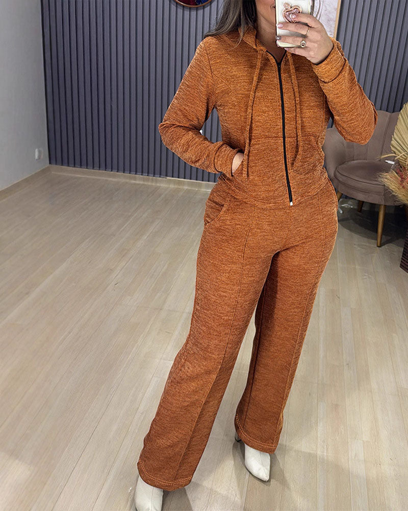Athleisure Hooded Jacket Wide Leg in orange