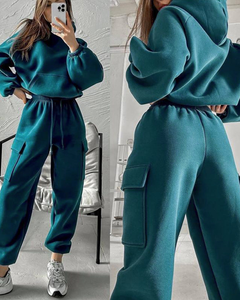 Stylish Cargo Oversized Sweatsuit Set in blue