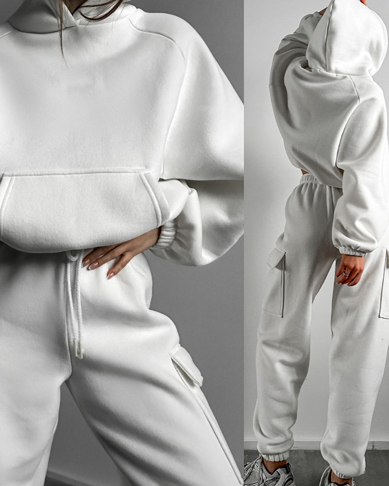 Stylish Cargo Oversized Sweatsuit Set in white