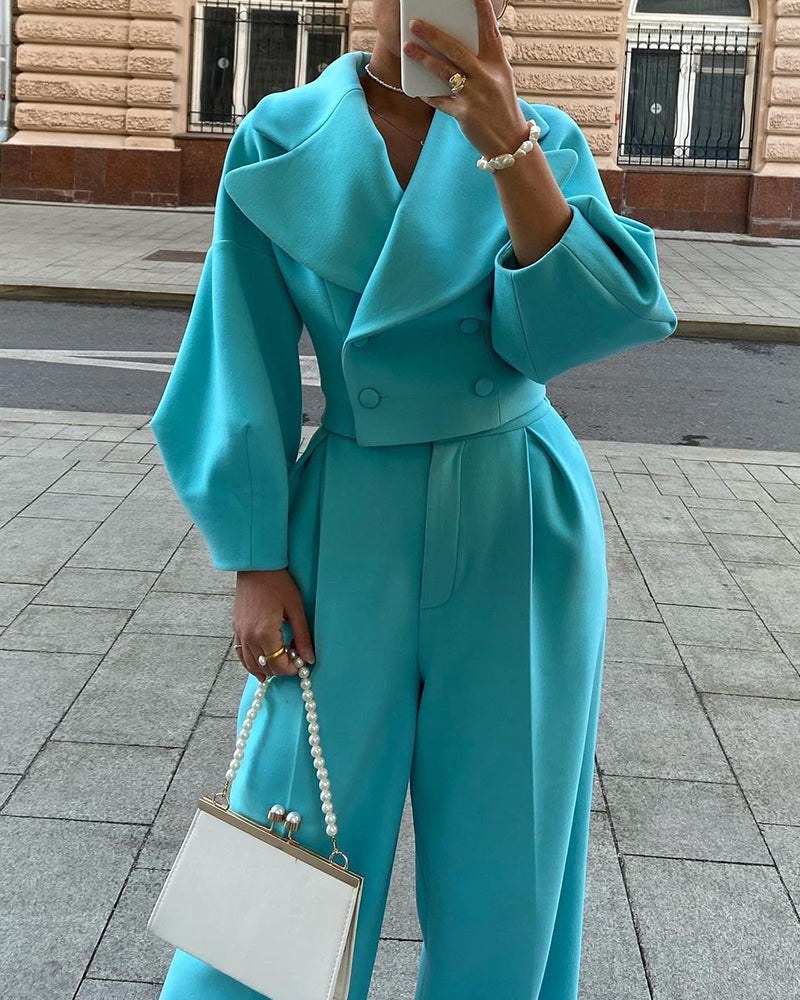 Smart Tweed Lapel Coat Pants in blue