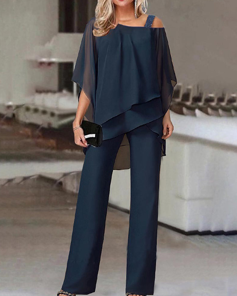 Elegant Formal Chiffon 2-piece Matching in navy blue