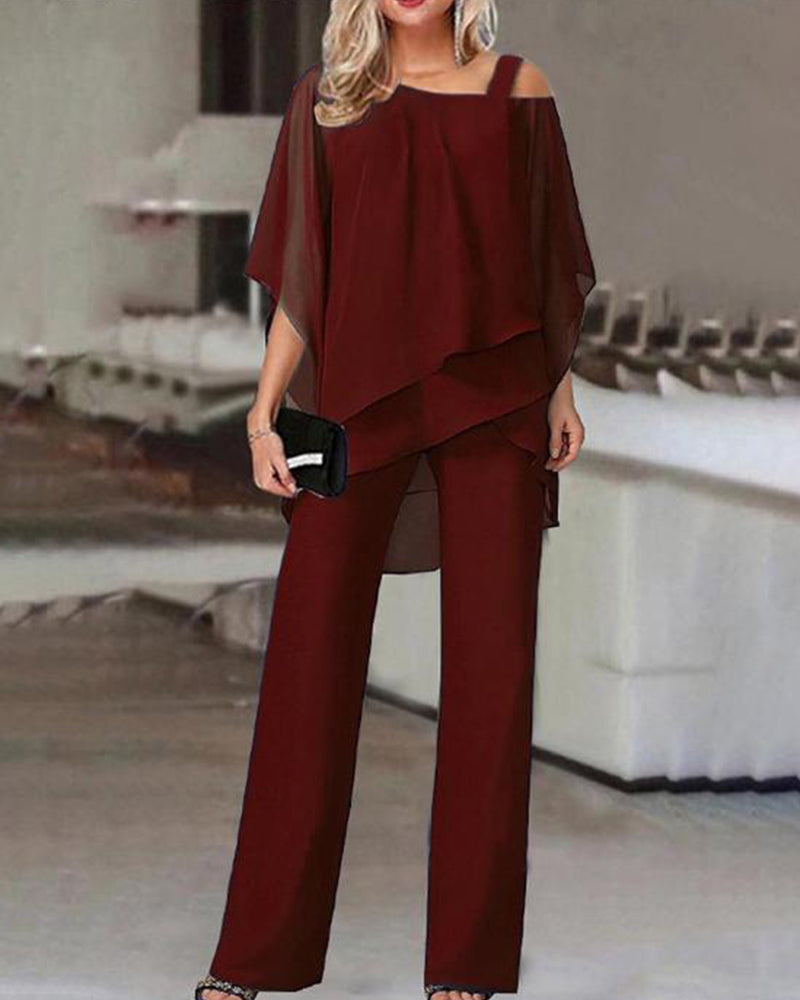Elegant Formal Chiffon 2-piece Matching in red