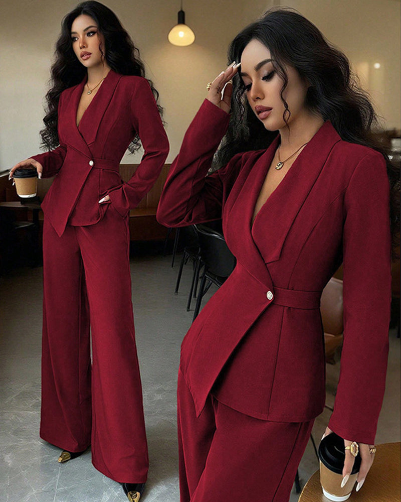 Formal One-button Blazer Suit Set in red