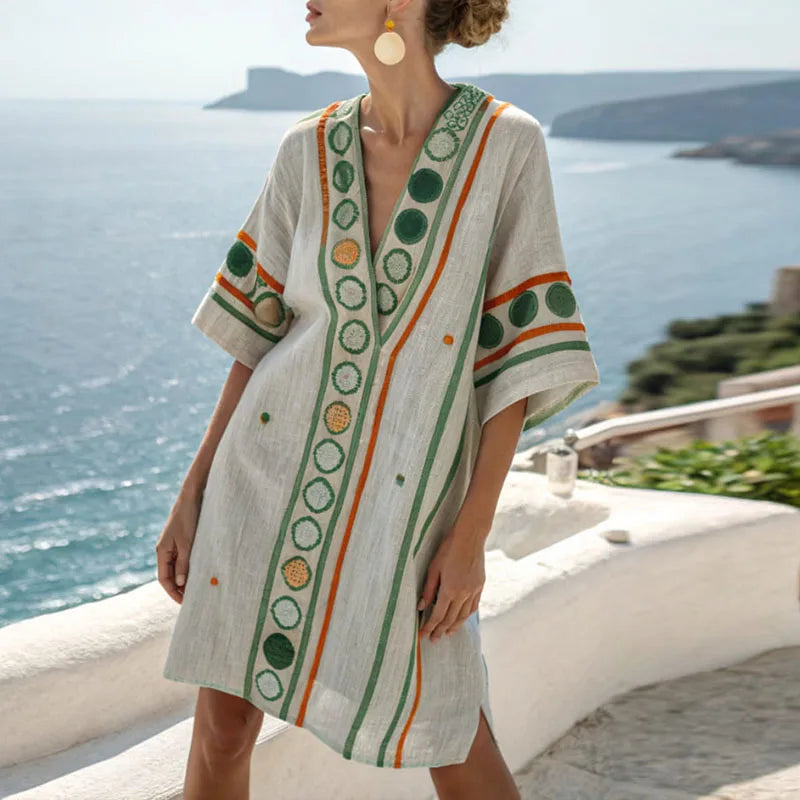 Demi and Versatile Beach in green and orange pattern
