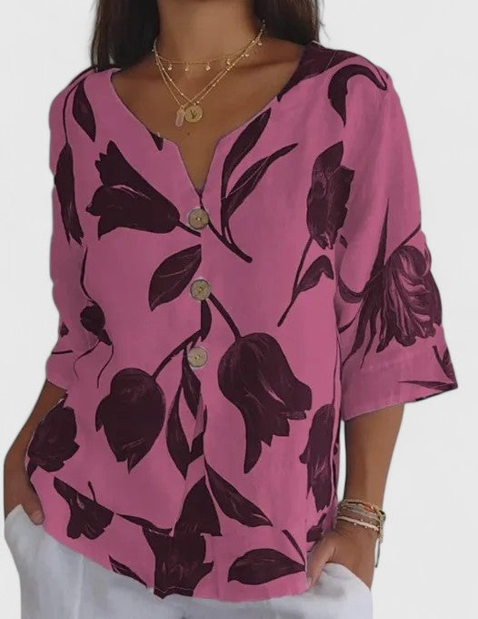 Isabel Floral Print Blouse in red