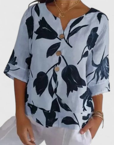 Isabel Floral Print Blouse in light blue