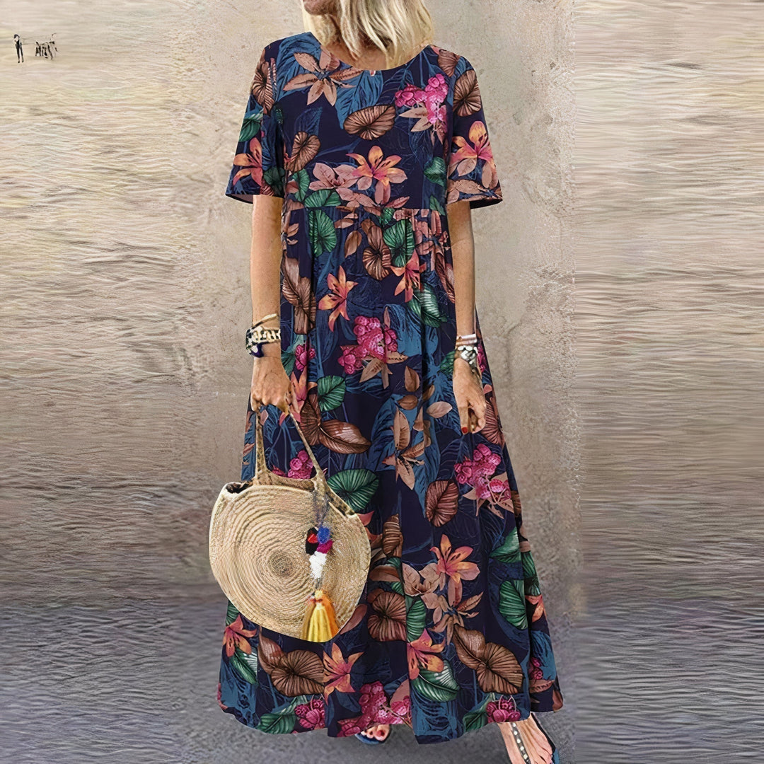 Flora Long Floral Dress in blue