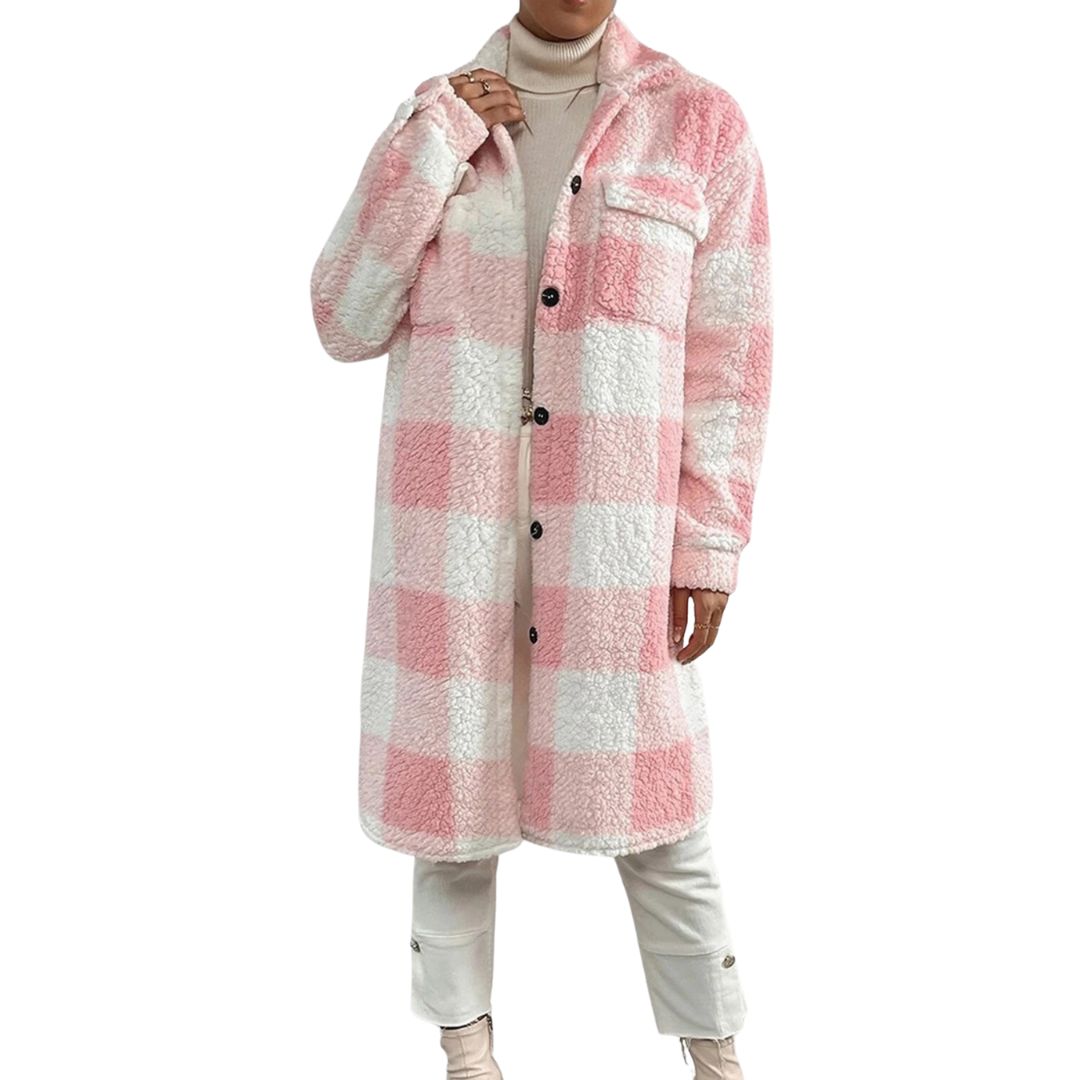 Ariella Fleece Overcoat in pink-white