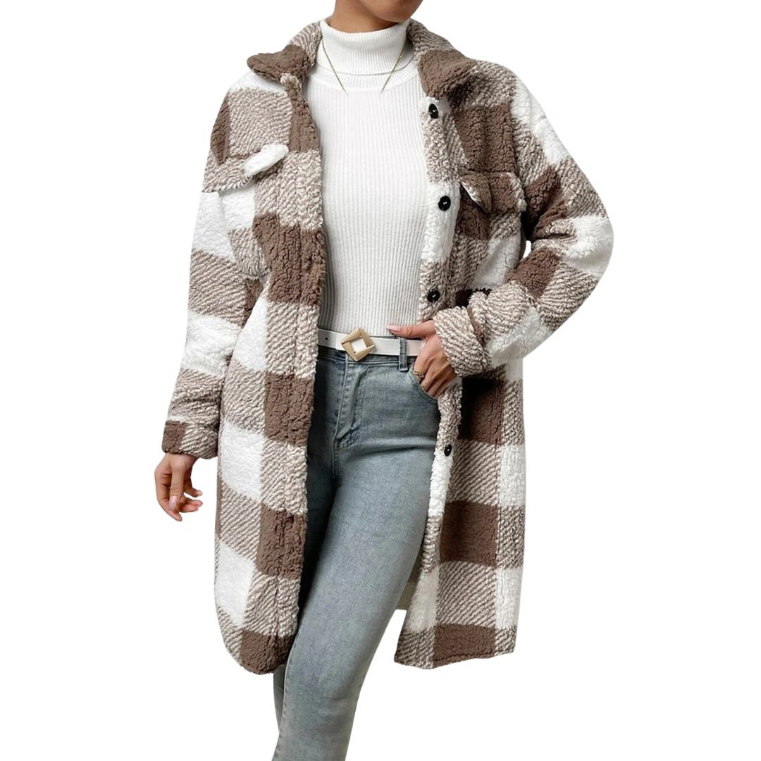 Ariella Fleece Overcoat in brown-white