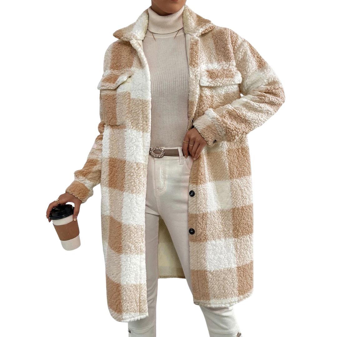 Ariella Fleece Overcoat in light brown-white