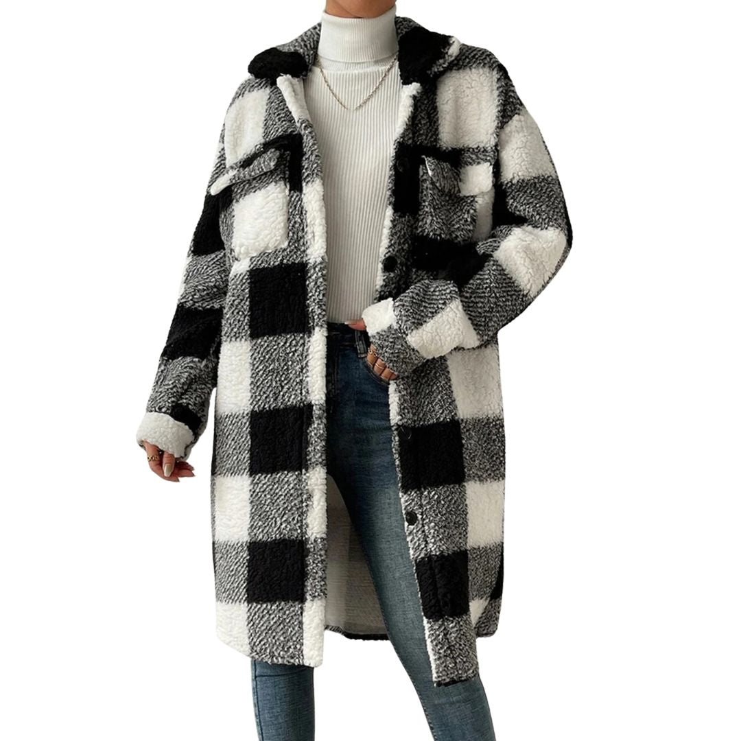 Ariella Fleece Overcoat in black-white