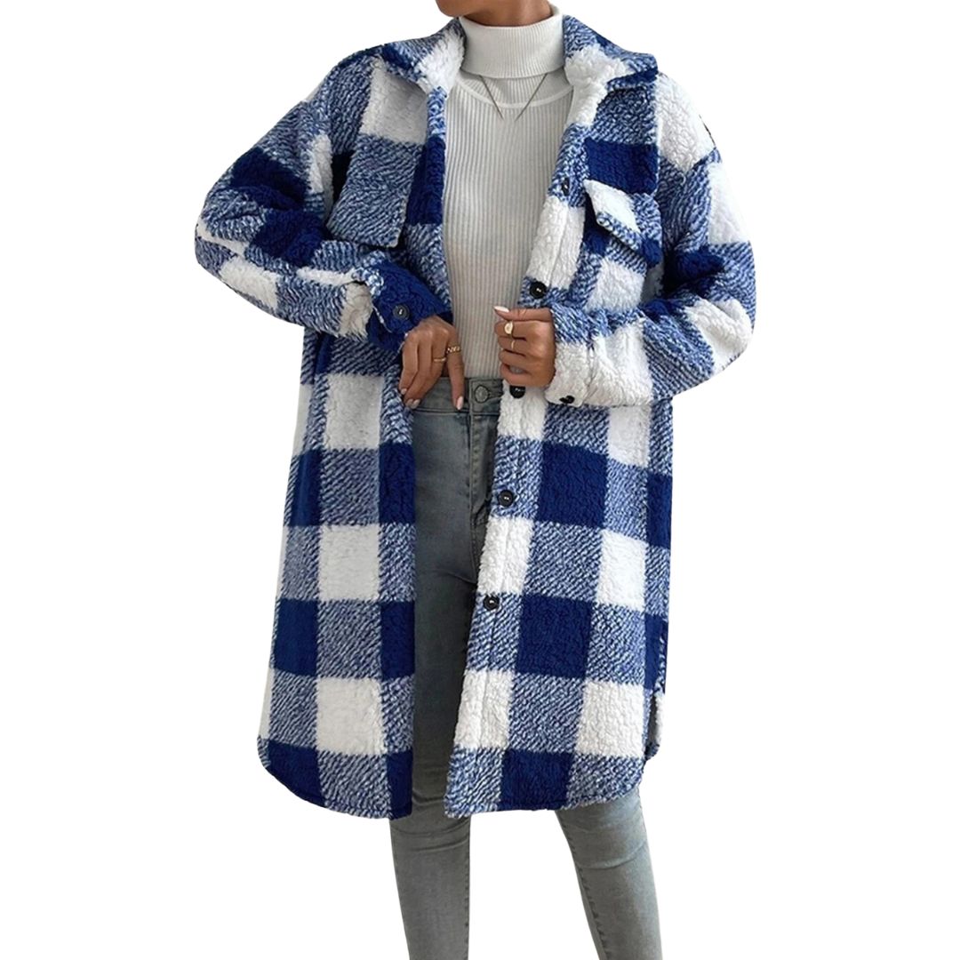 Ariella Fleece Overcoat in blue-white