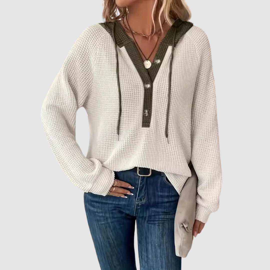 Trish Knitted Long Sleeve Hoodie in beige