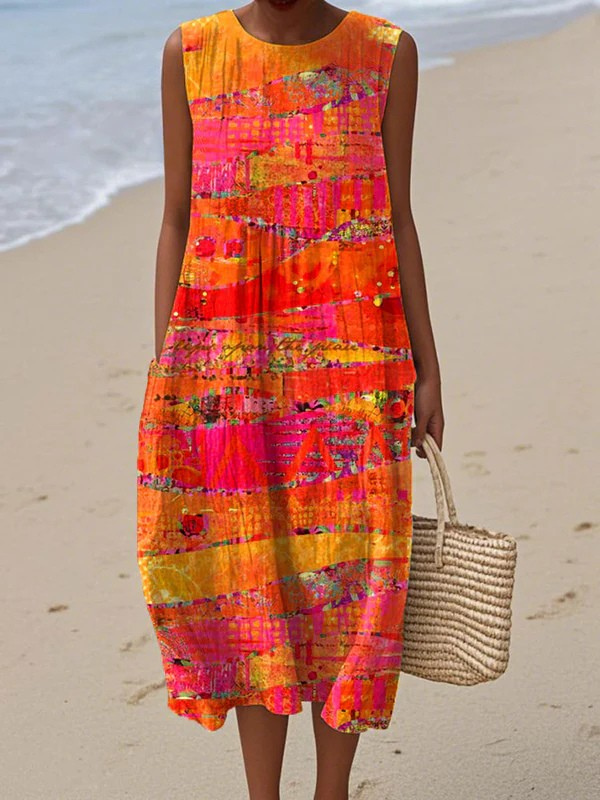 Faye Midi Dress Sunset in multicolor