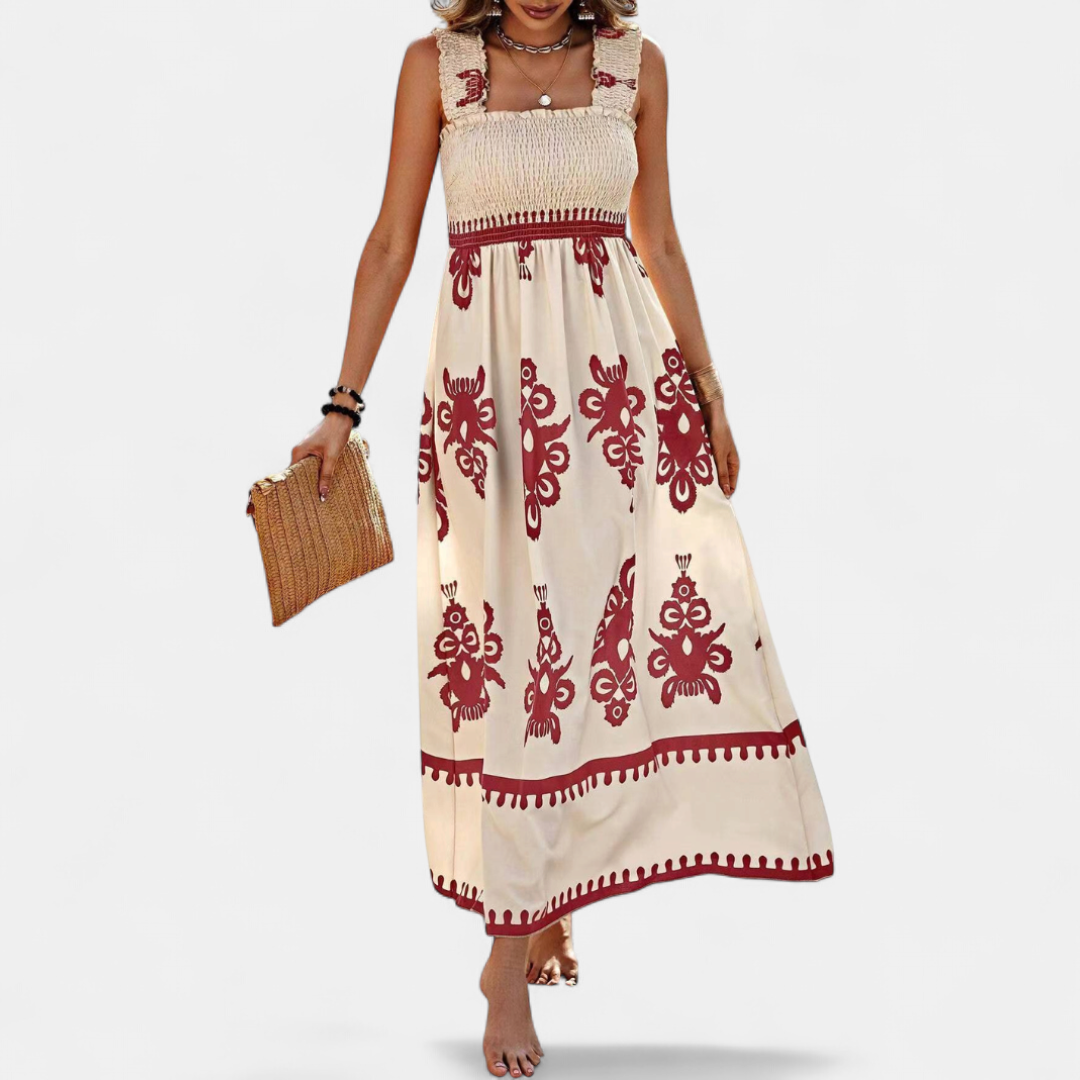 Este Summer Sleeveless Maxi Dress in brick red