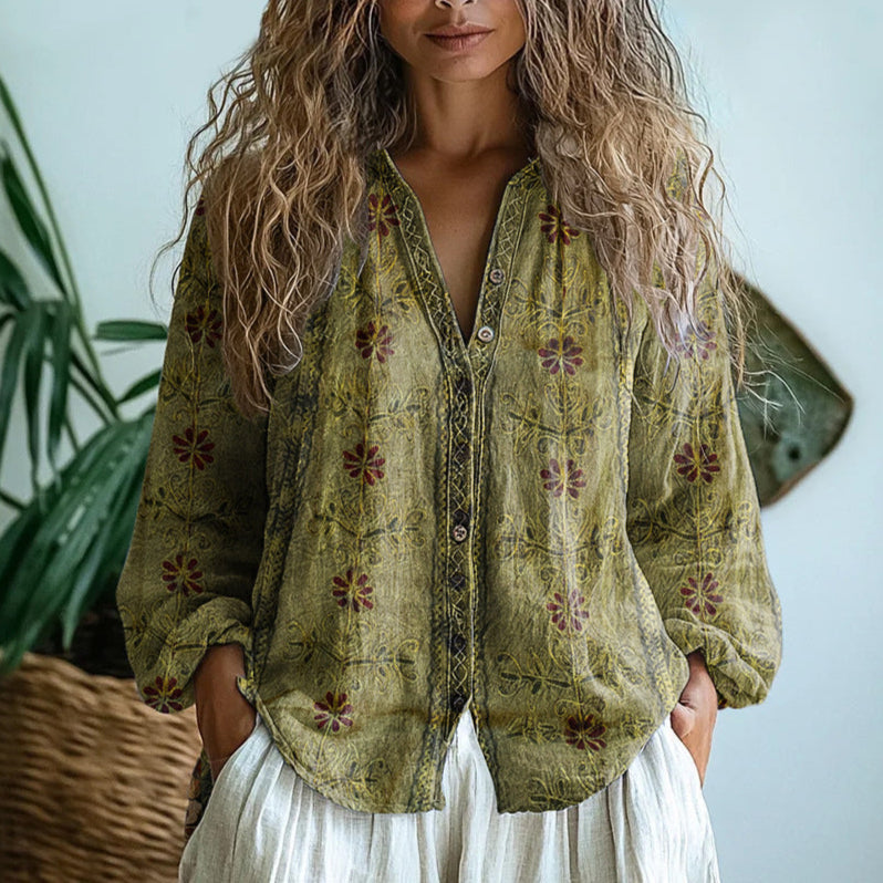 Rosette V-neck Blouse in green