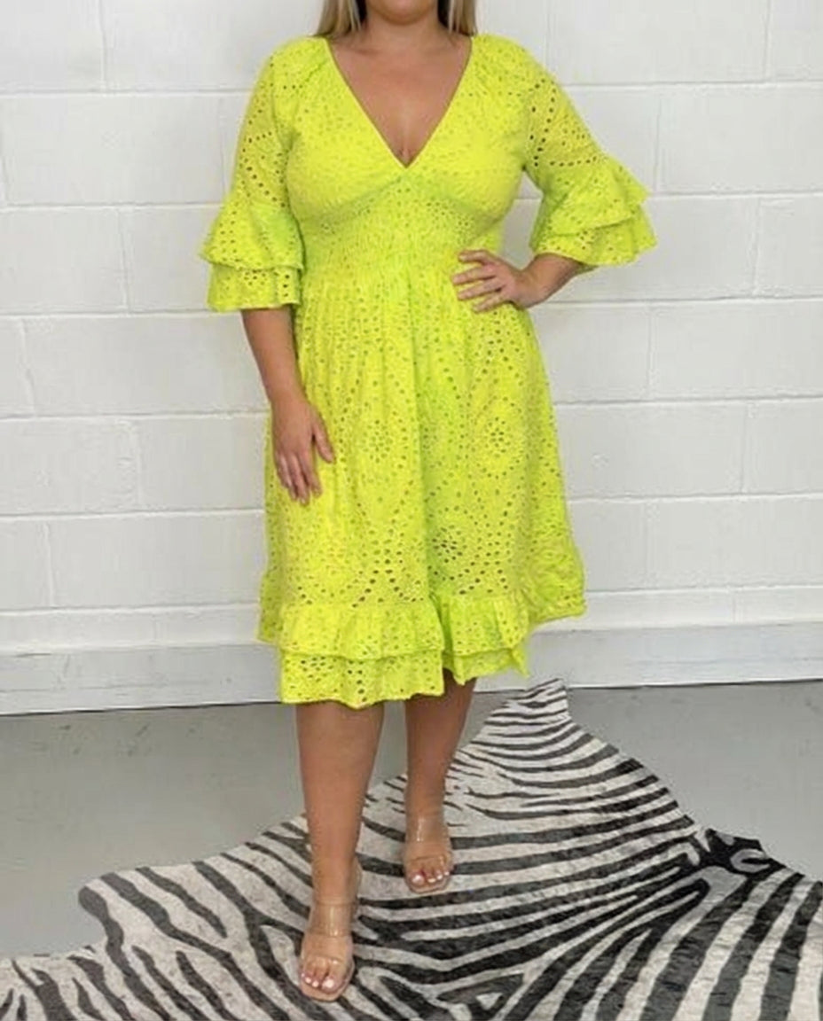 Lior Lace Dress in yellow green