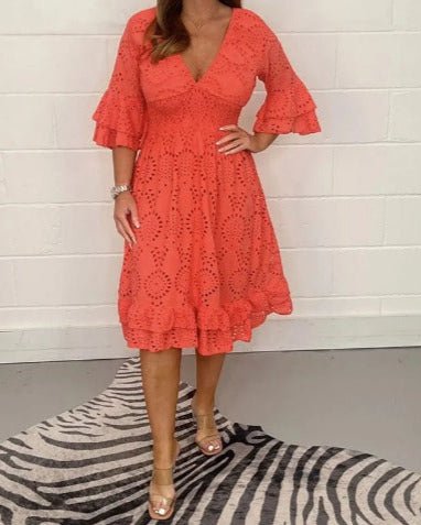 Lior Lace Dress in red orange