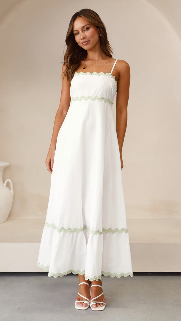 Clara Long Dress That Accents in white and green