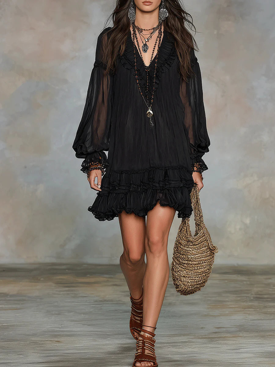 Aurelia Ruffle Trim Mini Dress