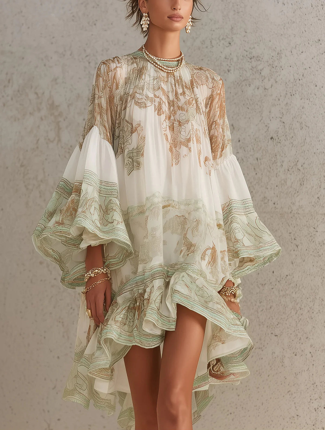 Green Print Ruffle Hem Flounce in green