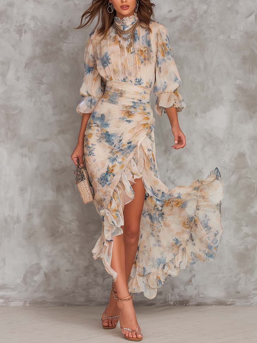 Beige Turtleneck Oil Painting Floral in beige