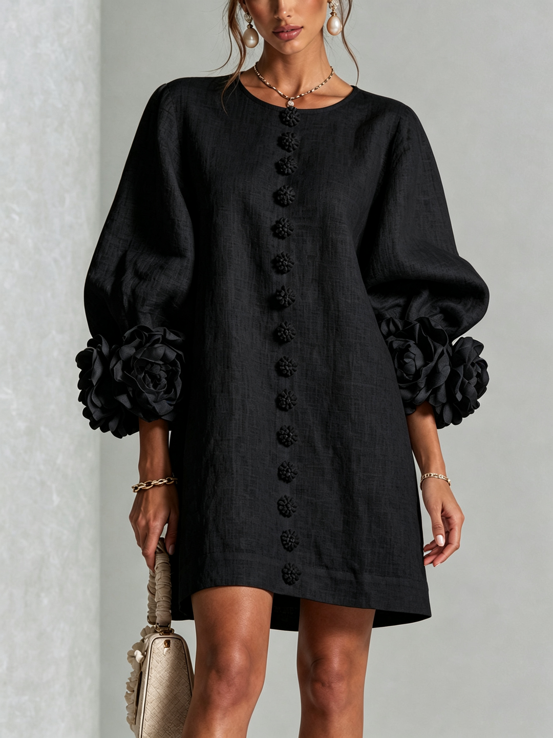 Rosalie Button-down Mini Dress in black