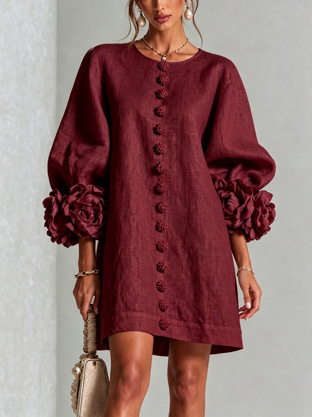 Rosalie Button-down Mini Dress in burgundy