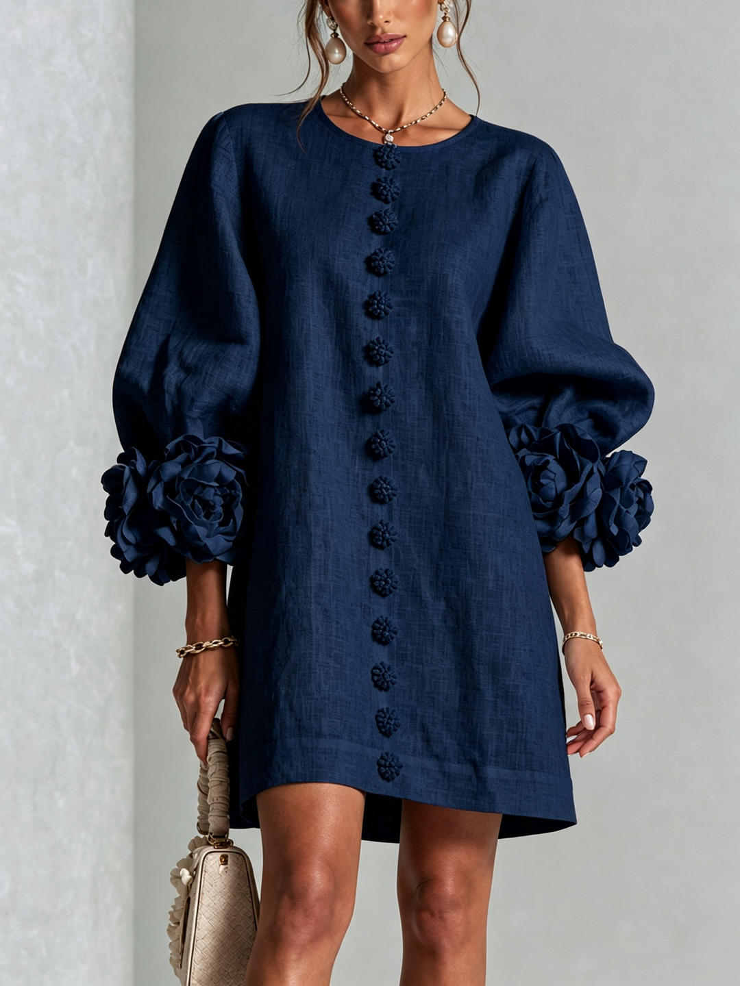 Henrietta Floral Button-down Mini Dress in navy
