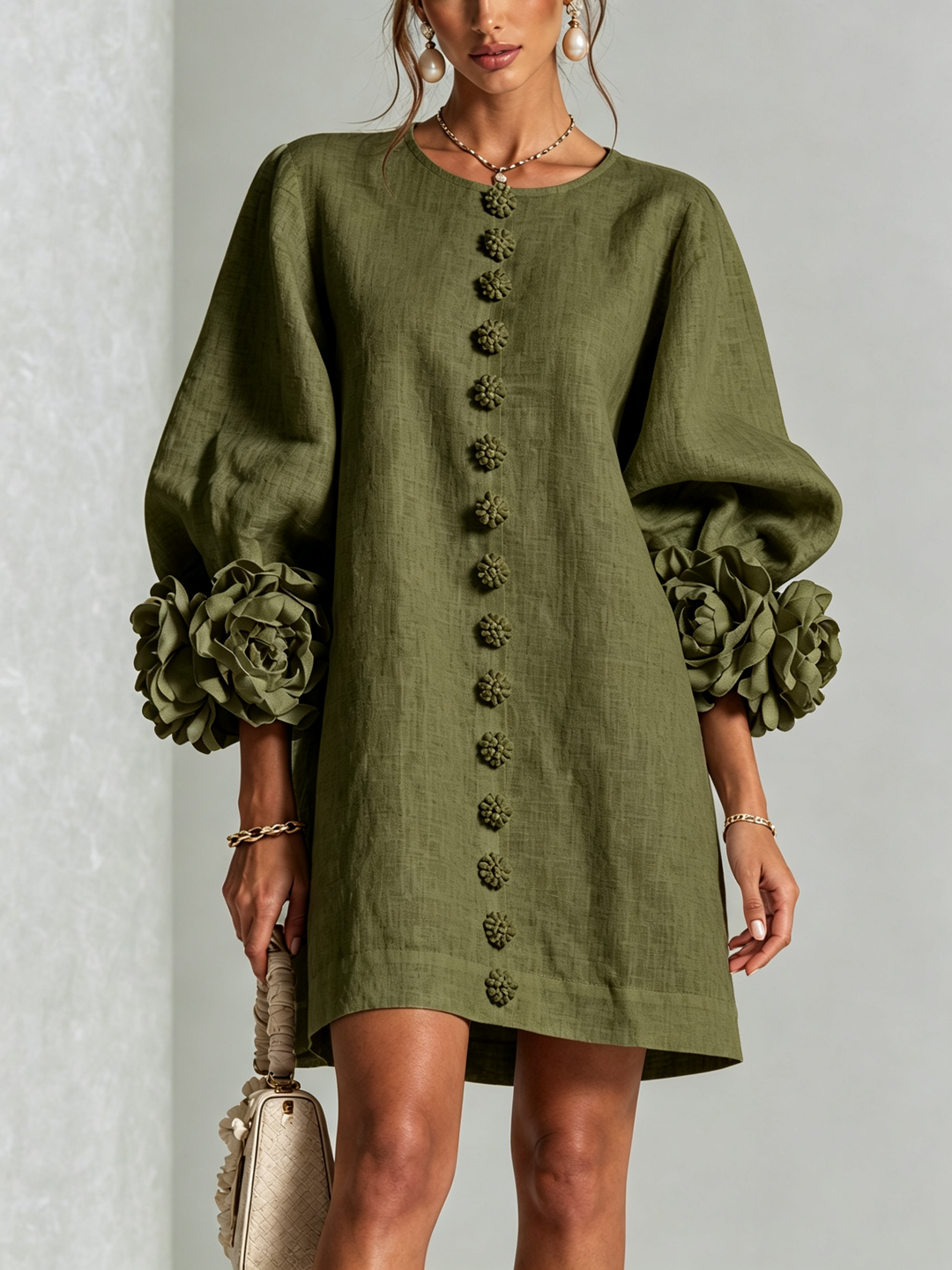 Florence Floral Button-front Mini Dress in green