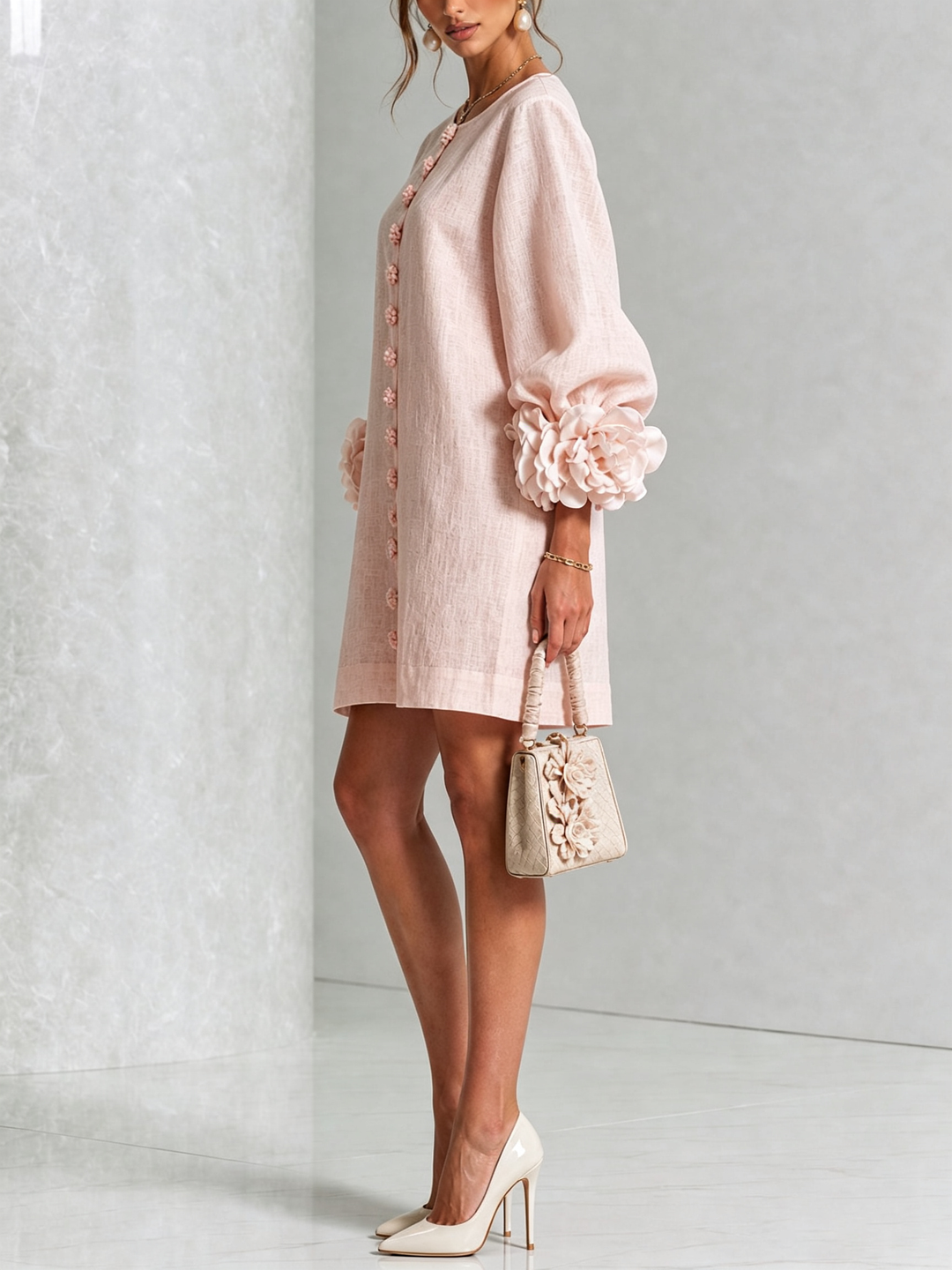 Henrietta Floral Button-down Mini Dress in pink