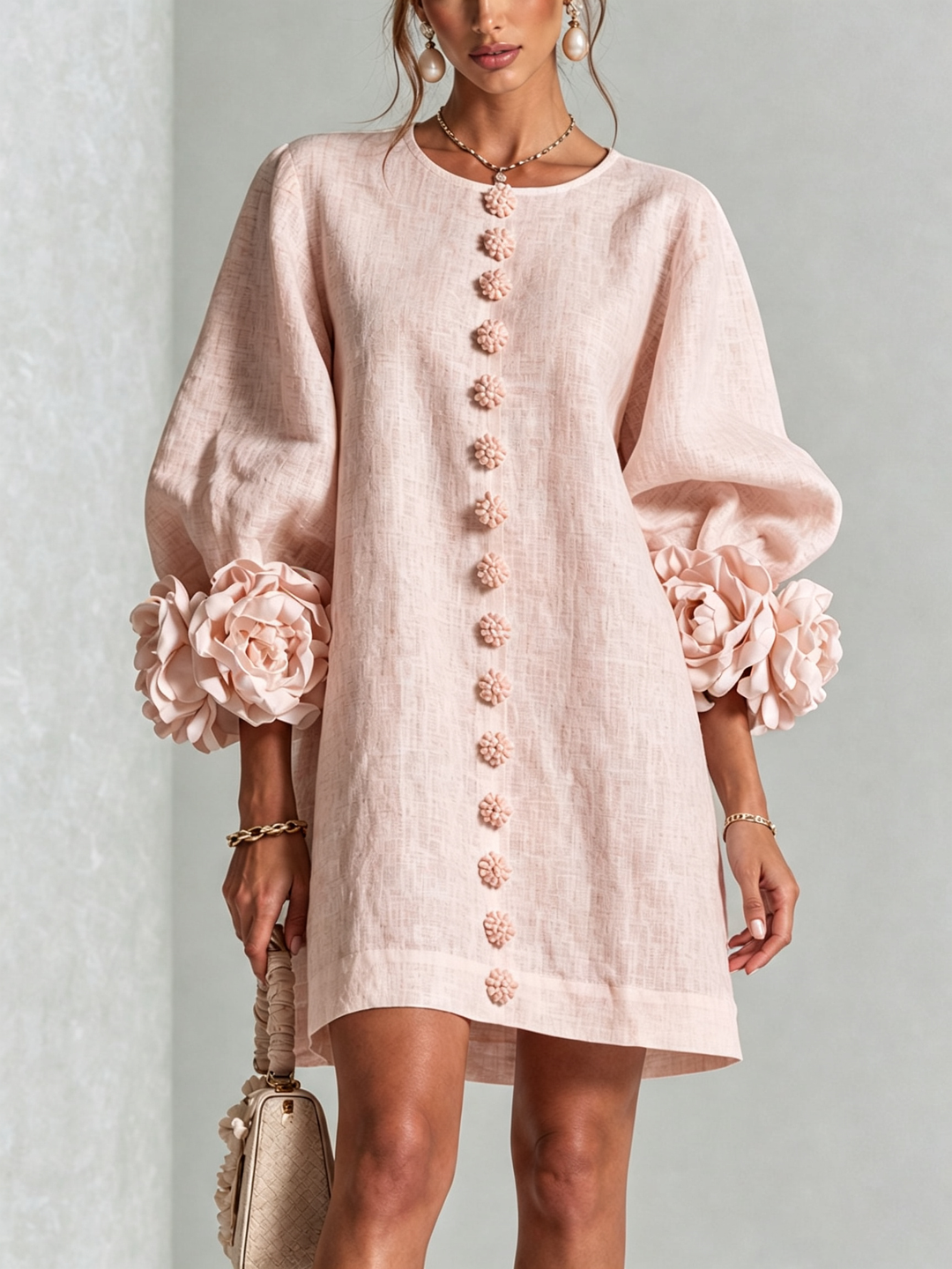 Rosalie Button-down Mini Dress in pink