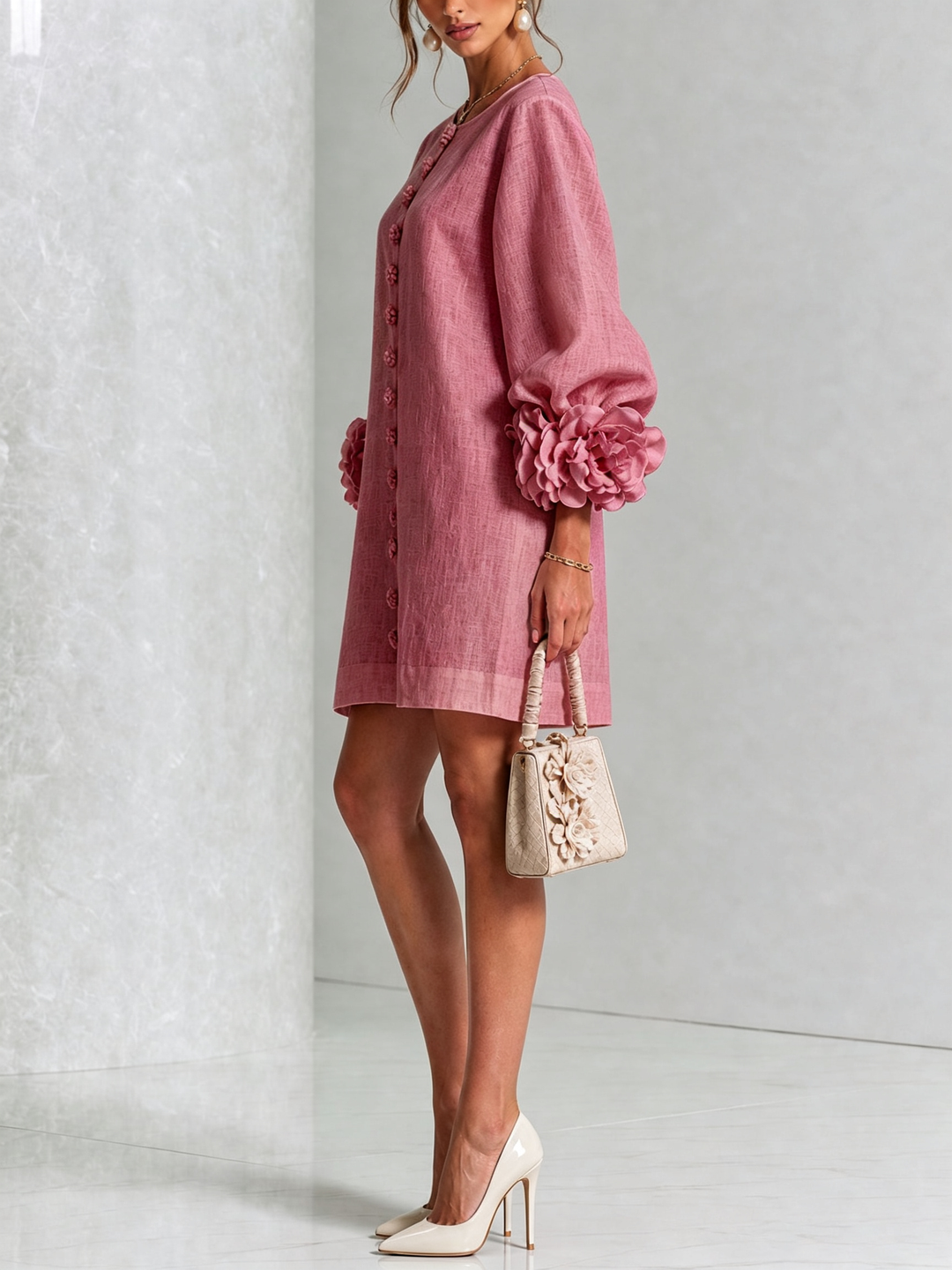 Henrietta Floral Button-down Mini Dress in rose