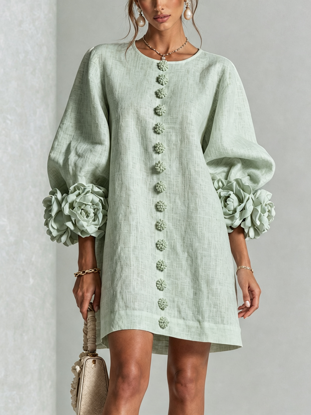 Rosalie Button-down Mini Dress in light green