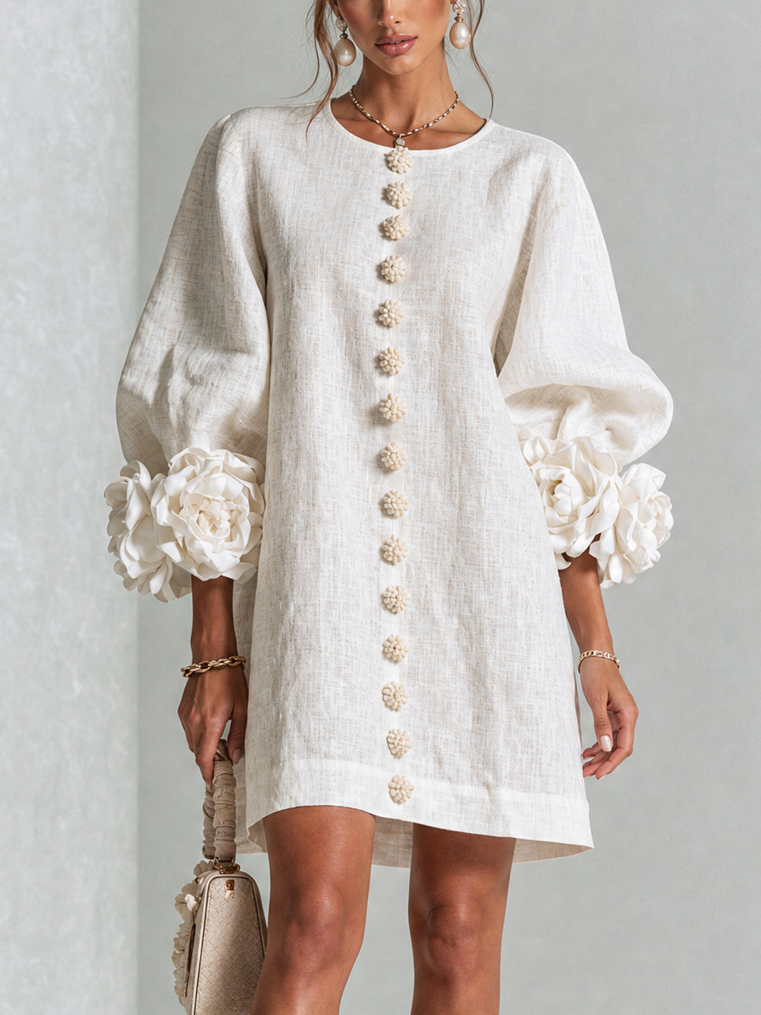 Henrietta Floral Button-down Mini Dress in white