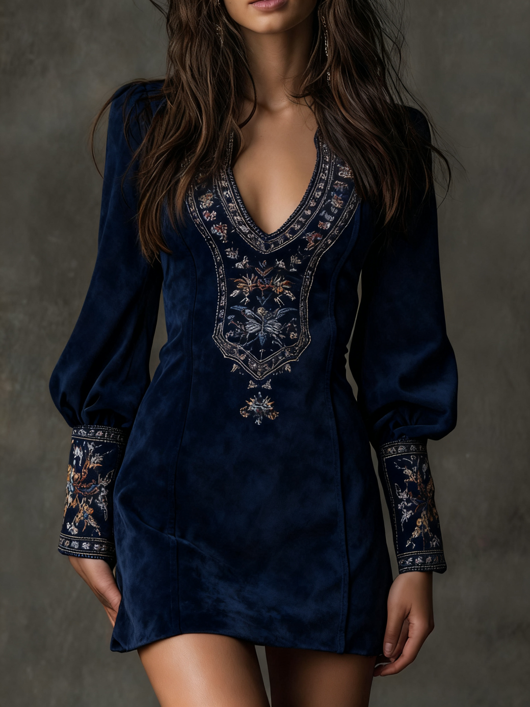 Lunori Mini Suede Dress in navy blue