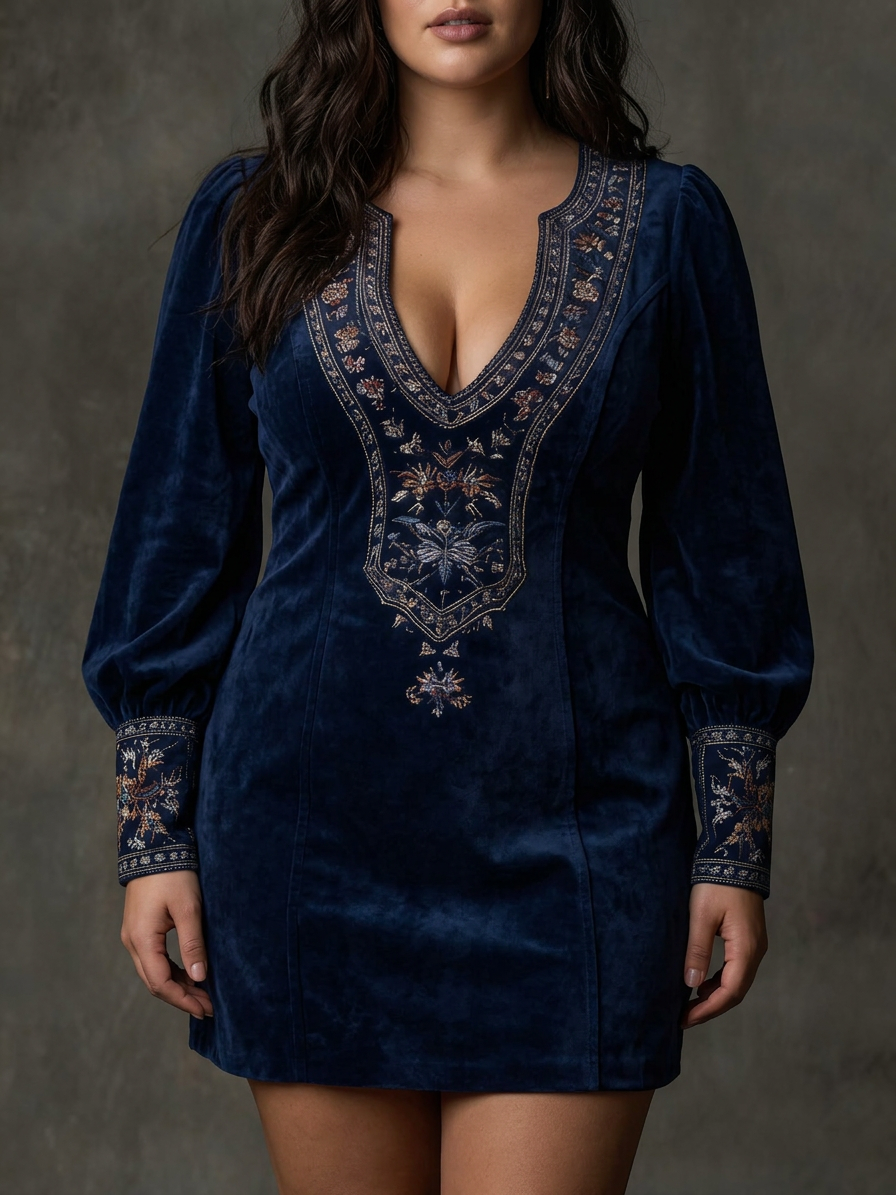 Short Dress with Suede Effect in blue
