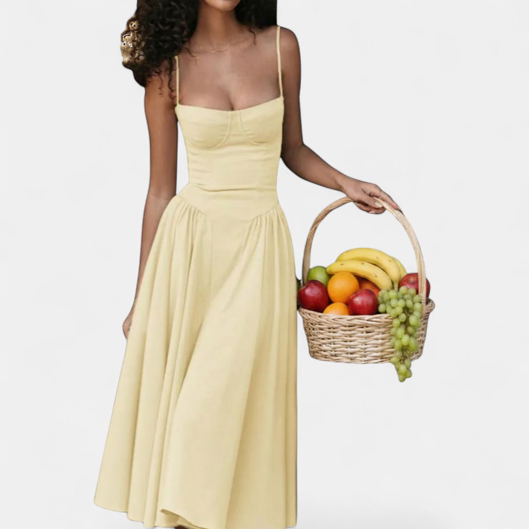 Eleanor Backless Cami Midi Dress in yellow