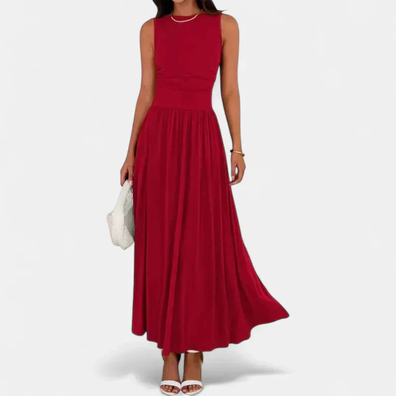 Barbara Sleeveless Summer Maxi Dress in red