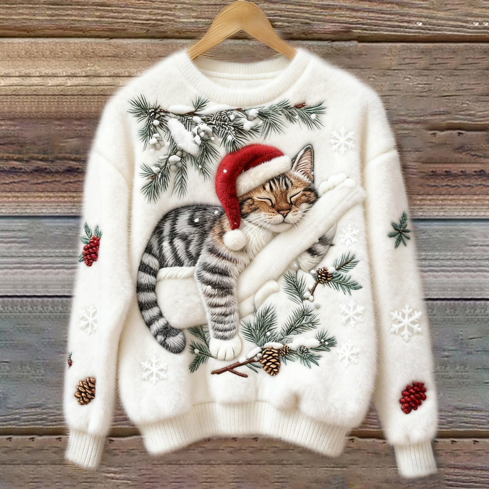 Maela Christmas Sweater with Kitten in white