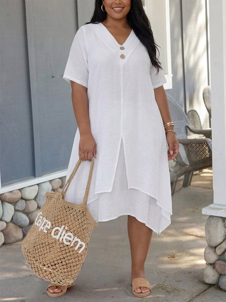 Cerys Button Breeze Dress in white