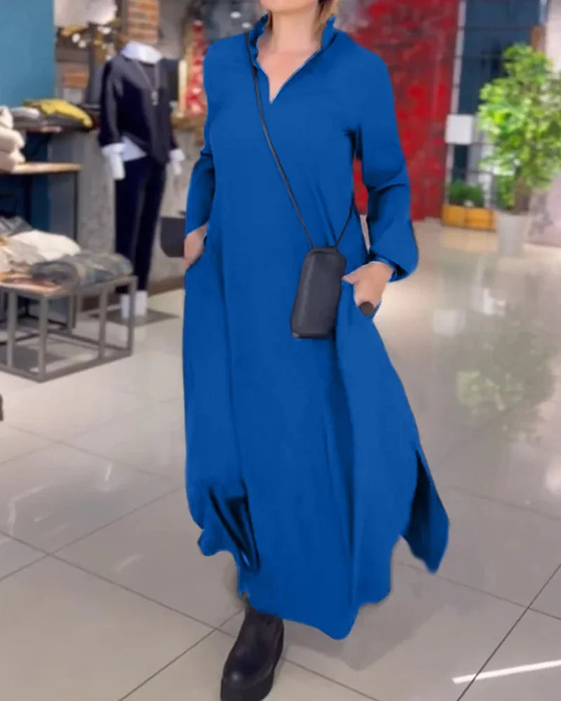 Helena Long Dress with Side in blue