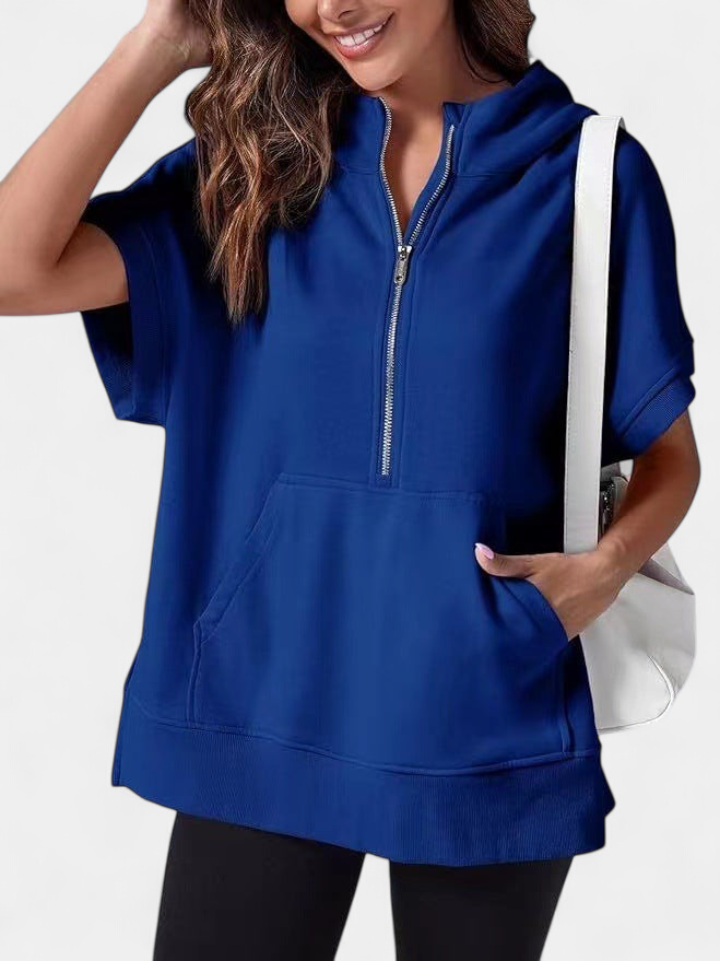 Hisper Oversized Half-zip Summer Hoodie in navy blue