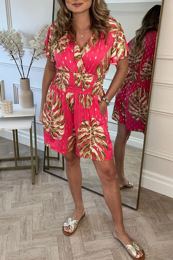 Palmer Leafy Print Romper in pink